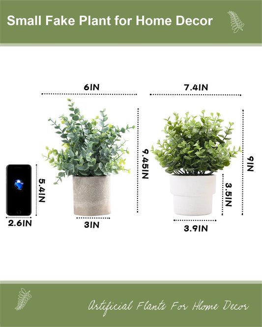 Coferset Small Fake Plants 7.45” Eucalyptus Potted Artificial Eucalyptus Plant for Bedroom Kitchen House Living Room Shelves Farmhouse Table Office Desk Bathroom Home Indoor Decor (Green)