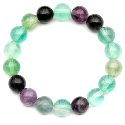 ElisaJewelryArt Fluorite Beaded Stretch Bracelet for Men & Women | Handmade Natural Stone Jewelry with 8mm Fluorite Beads | Pisces Zodiac Chakra Elastic Bracelet | Clarity Balance Gift