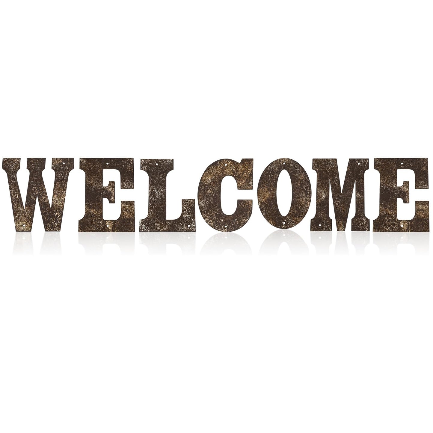 Shimeyao 7 Pieces Metal Welcome Letters Wall Decor 4 Inch Rusty Welcome Letter Sign Rustic Art Decoration for Spring Wedding Front Door Outdoor Porch Fence Garden Home Barn Coffee Bar