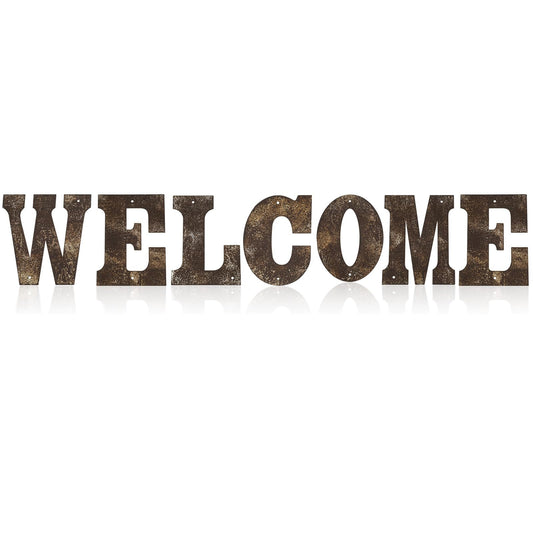 Shimeyao 7 Pieces Metal Welcome Letters Wall Decor 4 Inch Rusty Welcome Letter Sign Rustic Art Decoration for Spring Wedding Front Door Outdoor Porch Fence Garden Home Barn Coffee Bar