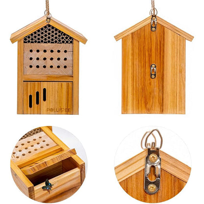 Mason Bee House -Wax Coated Mason House for The Garden, Natural Handmade Wooden Waterproof Mason Home, Attracts Peaceful Bee Pollinators,Native Mason Bee Habitat