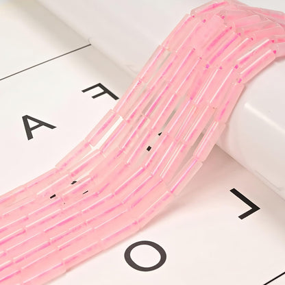 HAAMIIQII Natural Pink Rose Quartz Tube Beads 13x4mm Column Crystal Cylinder Gemstone Loose Beads for Jewelry Making Strand 15 Inch (28-29pcs)
