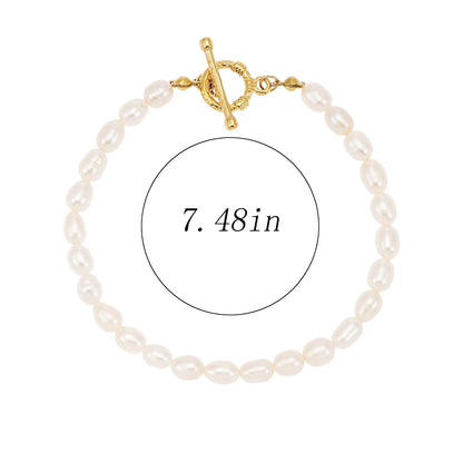 Sylph 5mm Pearl Bracelets for Women, Baroque Pearl Beaded Bracelet Beach Jewelry Bride Gifts for Wedding Birthday Anniversary, 7 Inch