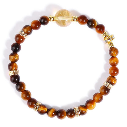 Magiriam Tiger Eye & Citrine Crystal Bead Bracelet for Women Men, Chakra Crystal Energy Bracelet with Gold Zircon Charms Protection & Confidence Lucky Amulet, Elastic Jewelry Gift for 6.3"-7.1" Wrist