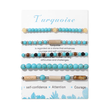5Pcs Turquoise Bracelet for Women 4mm Stackable Turquoise Beaded Bracelets Crystal Bracelets Set Small Beaded Bracelets Stone Bracelets Turquoise Jewelry for Women