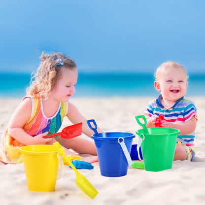 Woanger Set of 36 Beach Pails, Buckets and Shovels - 5 Inch Sand Play Set - Colorful Plastic Beach Buckets - Sand Castle Kit for Boys and Girls Birthday Party Favor