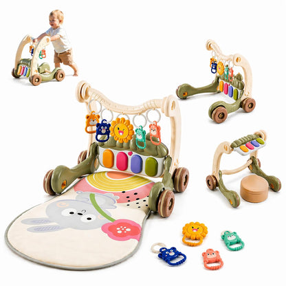 3-in-1 Baby Walker with Tummy Time Mat and Stroller Toys-Sit-to-Stand Walker for Baby Development-Ideal Baby Push Walker and 6-Month-Old Baby Must-Haves-Fun Learning Playtime