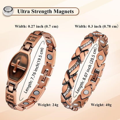 Vicmag 2PCS Copper Magnetic Bracelets for Women 100% Solid Pure Copper Bracelets with Gift Box & Adjust Tool
