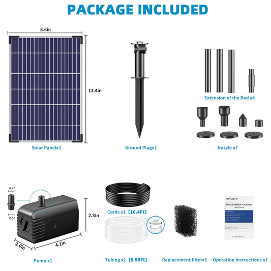 POPOSOAP 12W Solar Water Fountain Pump, Solar Water Pump with Flow Adjustable, Solar Pond Pump with Water Shortage Protection & 16.5FT Cord for Ponds, Garden, Waterfall, Hydroponics-P112H