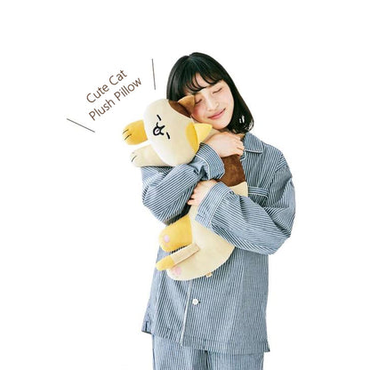 Furvana U-Shaped Cat Plush Pillow, Cute Plushies, 20" - Ultrasoft Cat Stuffed Animal, Birthday Gift (Brown)