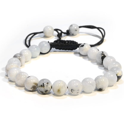 ANAYA AGATE Healing Crystal Bracelet – Chic Gemstone Bracelet for Men and Women – 8mm Round Bead Bracelets for Spiritual Healing, Protection, Positive Energy - Rainbow Moonstone