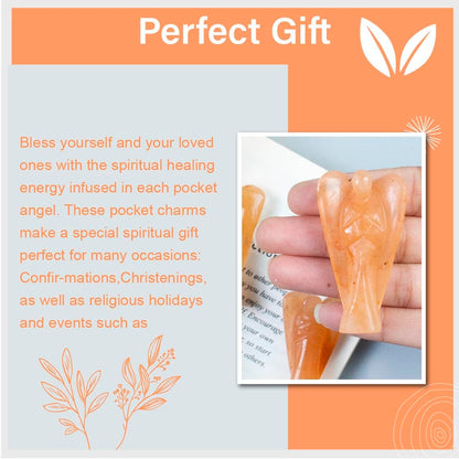 "Red Aventurine Gemstone Guardian Angel Healing Crystal, Hand Carved Pocket Angel Figurine Handmade Mini Statue for Love, Peace & Healing, Crystals for Positive Energy, Natural Gemstone Figurine"