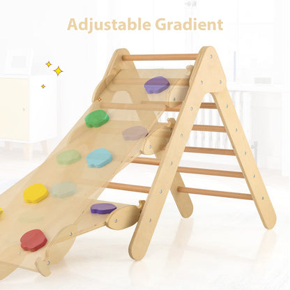 OLAKIDS Pikler Triangle Set 3 in 1 Climbing Toys for Toddlers Wood Montessori Baby Jungle Gym with Ramp Ladder Slide Kids Indoor Playground Activity Play Structure