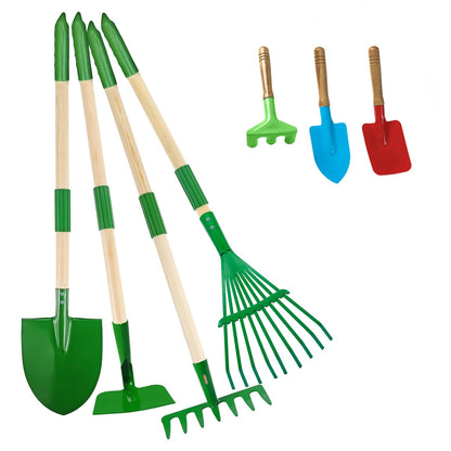 Aka Supaku Kids Gardening Tools Set,7Pcs Gardening Set for Kids with Shovel, Rake, Leaf Rake,Summer Outdoor Backyard Farm Digging Weed Toys Beach, Sand, Garden Play Set Birthday Gift for Boys Girls