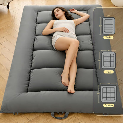 DOWNSTORIA Japanese Floor Mattress, Foldable Futon Mattress Tatami Mat with Handle, Roll Up Camping Sleeping Pad for Adults, Guestroom Floor Bed, Twin Size, Grey