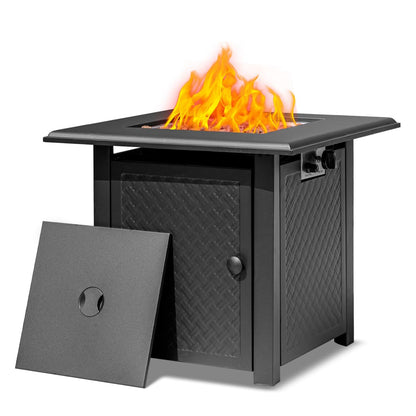 28 Inch Propane Fire Pit Table, 50,000 BTU Steel Gas Fire Pits for Outside,Outdoor Gas Firepit with Lid and Lava Rocks, Propane Firepit for Paito Garden Backyard,Add Warmth to Gatherings
