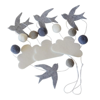 Baby Crib Mobile – Wooden Hanging Nursery Baby Mobile for Crib, Nursery Decor for Boys & Girls, Perfect Shower Gift (Grey Birds w/Garland) Also Fits Bassinets, Sorrel + Fern