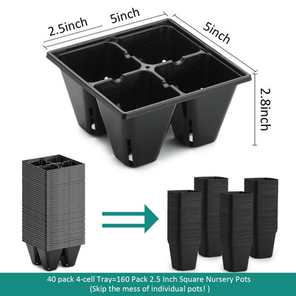 RooTrimmer 40 Pack Reusable 4-Cell Seed Starter Tray for Seedlings, Deep Large Cell Plant Starter Trays with Drainage Holes for Seed Germination, Easy Transplant, Fits Standard 1020 Flats, Black
