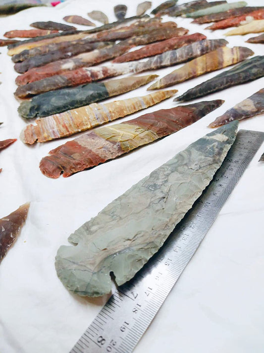 Morocca 7" Flint Spearhead Arrowhead OH Collection Project Point (1PC) Indian Handmade Craftsmanship DIY Agate