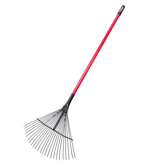 Bully Tools Heavy Duty Metal Leaf Rake - 24 High Carbon Spring Steel Tines with Fiberglass Handle, Thatching and Wide Lawn Rake for Leaves, Yard Debris and Garden Tool, 100% Made in The USA, 24-Inch