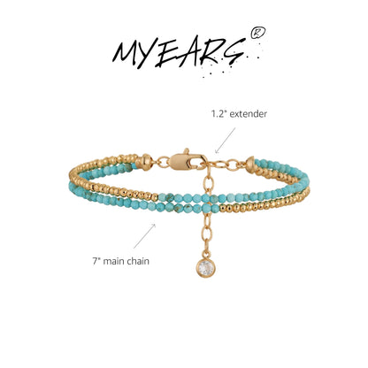 MYEARS Women Beaded Bracelet Gold Double Layer Gemstone Turquoise 14K Simple Dainty Handmade Chain Everyday Boho Beach Jewelry
