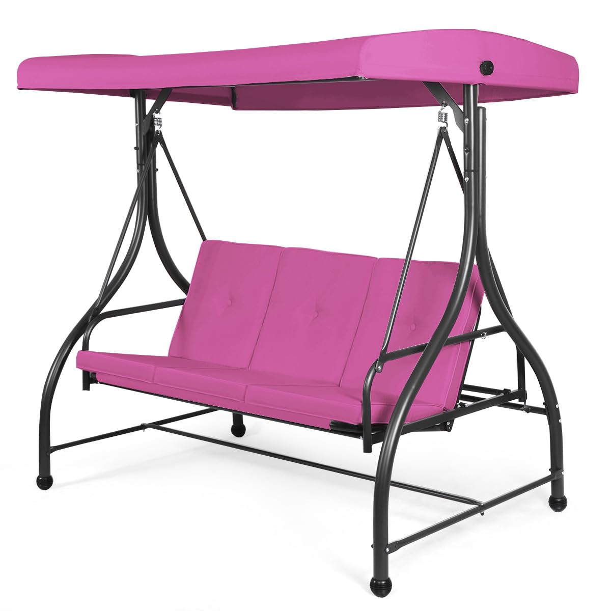 Tangkula 3 Seats Converting Patio Swing, Outdoor Porch Garden Canopy Swing with Comfortable Cushion Seats & Adjustable Tilt Canopy, Heavy Duty Hammock 3 Persons Porch Swing (Rose Red)