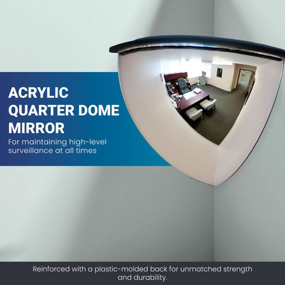 Vision Metalizers 18" Acrylic Quarter Dome Mirror With Plastic Back, Round Indoor Security for Driveway Safety Spots, Outdoor Warehouse Side View, Circular Wall for Office Use (DPB1814)