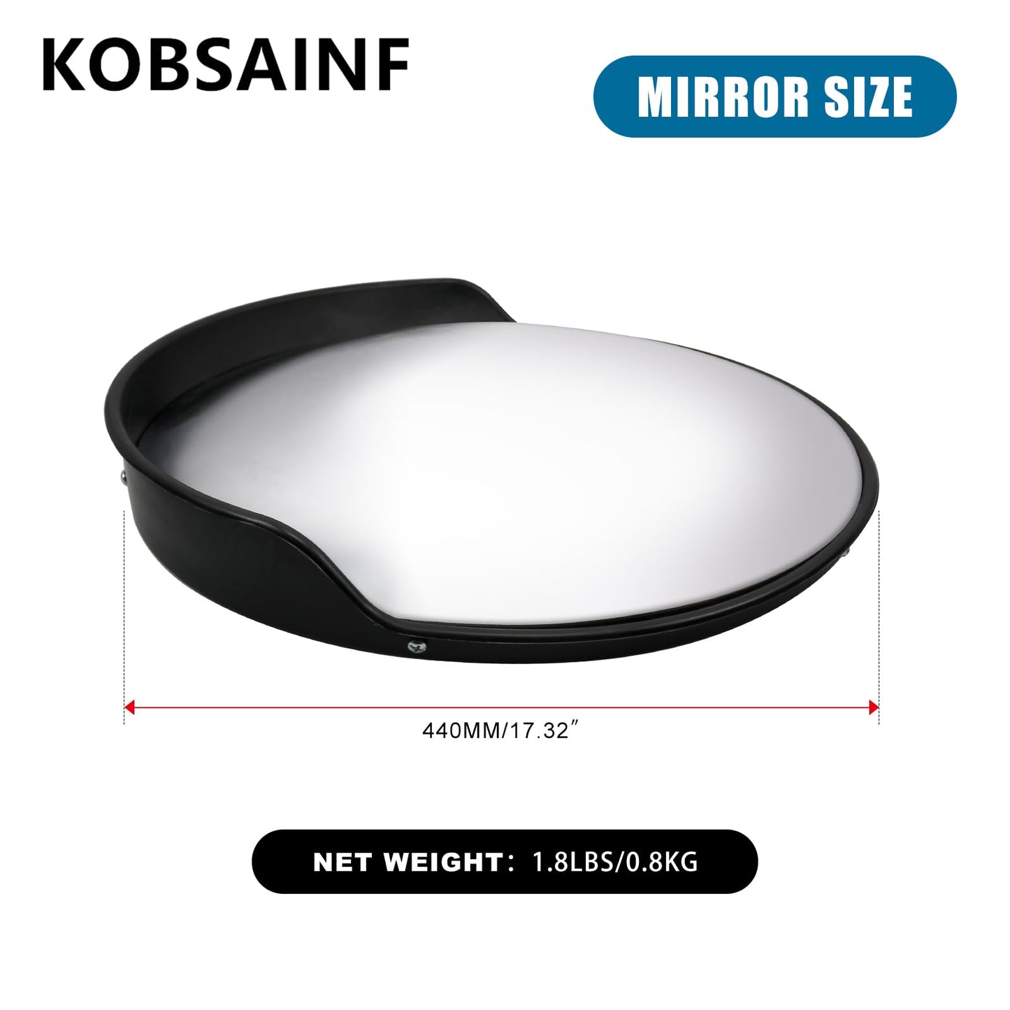 KOBSAINF 18 Inch Convex Mirror Outdoor with Adjustable Wall Fixing Bracket, Driveway Mirror for Wide Angle View Security Blind Spot