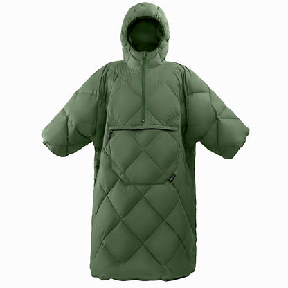 ATEPA Wearable Sleeping Bag, Recycled Insulated Water-Resistant Camping Blanket Poncho, Ultralight Packable Hooded Stadium Blanket for Outdoor Sports Fishing Backpacking Hiking Cold Weather, Green