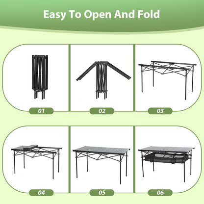 Nice C Portable Folding Camping Table, Aluminum Lightweight Roll-up Top Indoor&Outdoor Collapsible Table, with Mesh Net, Cup Holder, Carry Bag, Steel Frame, for Camping, Sports, BBQ, Picnic (Black)