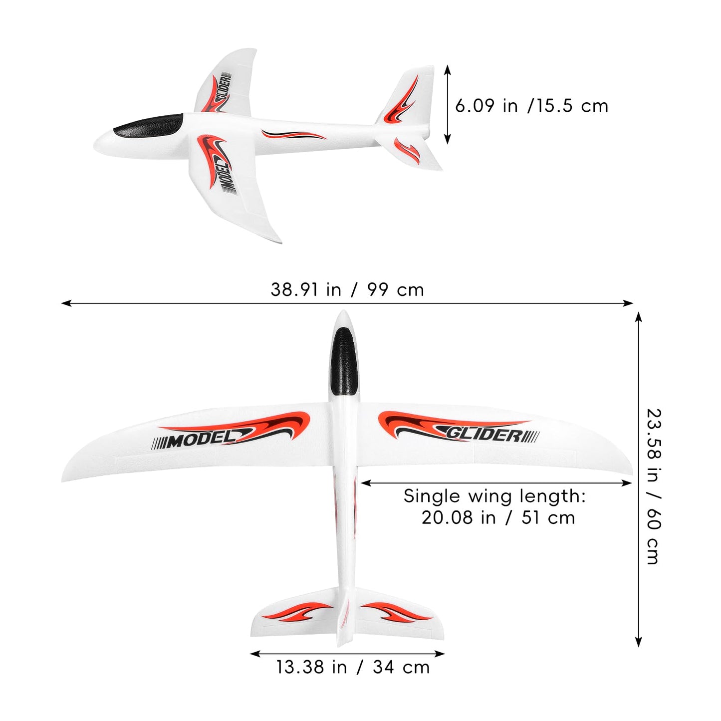 NUOBESTY Airplane Toy, 39" Large Throwing Glider Plane 2 Flight Modes Foam Glider Airplane for Kids Flying Plane Toys for Boys, Girls to Play Outdoors, Party Favors