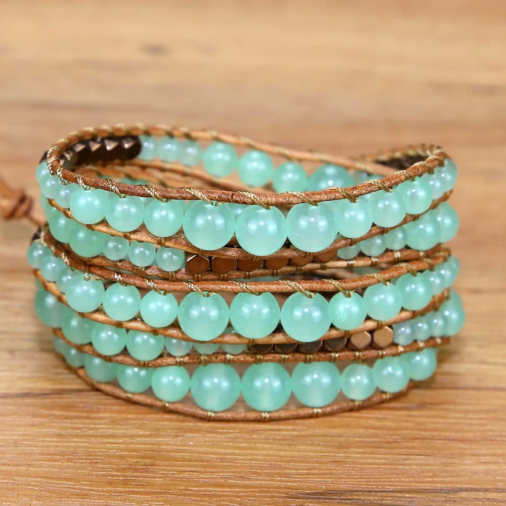 ZOSOJONA Handmade Boho Wrap Bracelet For Women Adjustable Nature Stone Turquoise Crystal Beaded Bracelets