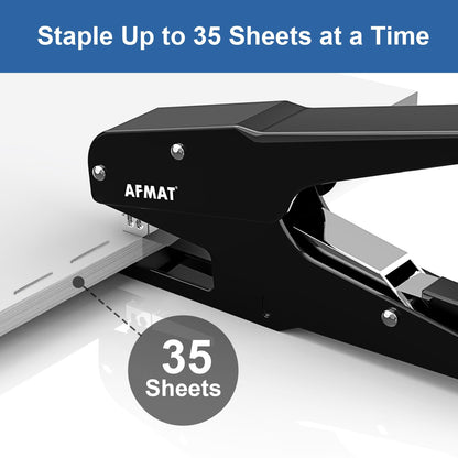 AFMAT Effortless Plier Stapler, Metal 35 Sheet Stapling Plier, 15000+ Stapling Times, with Staples & Reload Button, Handheld Stapler Heavy Duty, Space Save Size, Good for Office, Home, School, Black