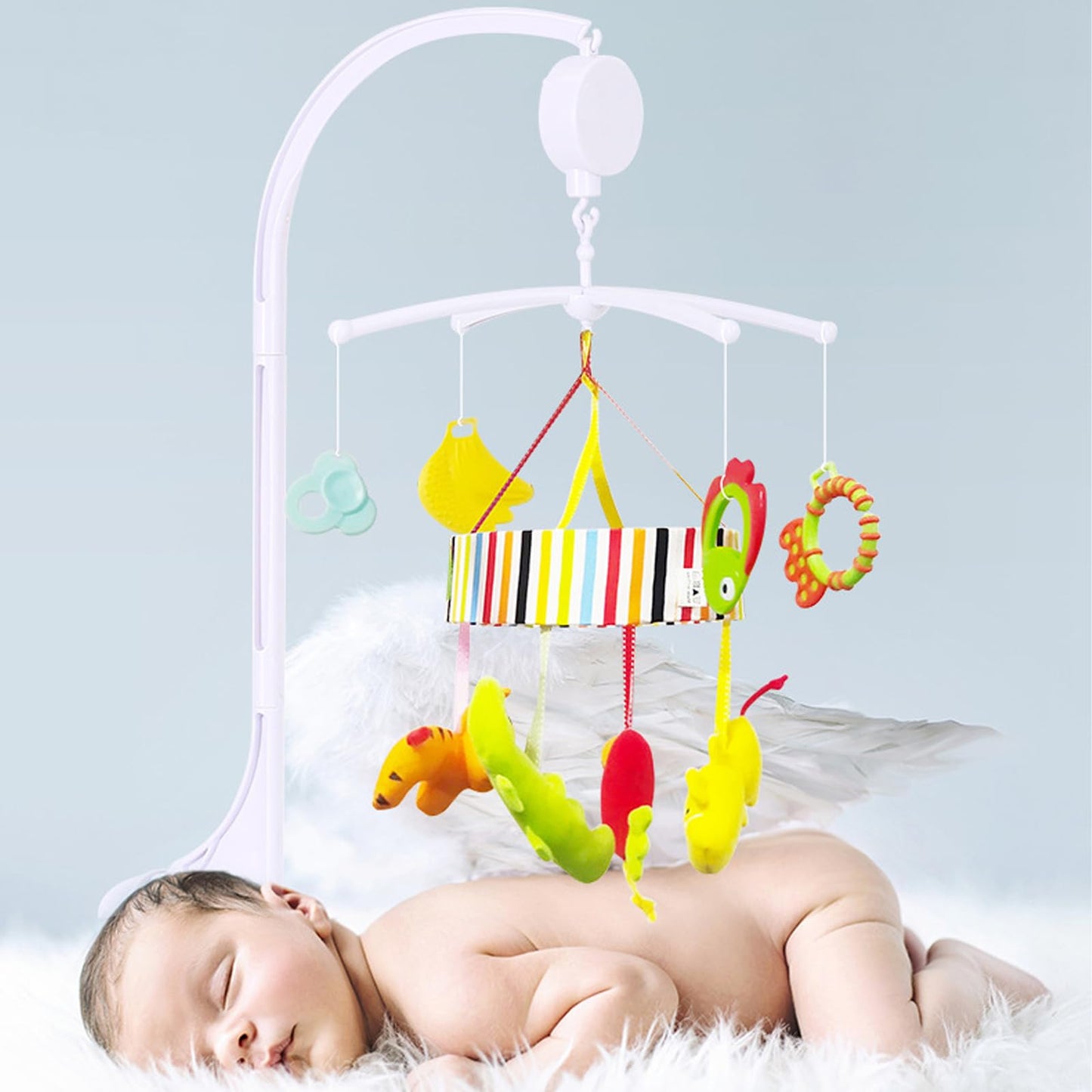 26inch White Baby Crib Mobile Music Box Bed Bell Toy Holder Arm Bracket Nut Screw Music Box Holder Set Parts for Baby Bed Perambulator (Without Dolls)