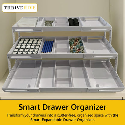 3 Tier Drawer Organizer, Multi Level Smart Drawer Organizer for Desk, Expandable Organizer for Office, Makeup, Jewelry, Kitchen, Folding Storage for Home and Office Drawers & Craft Organizer – White