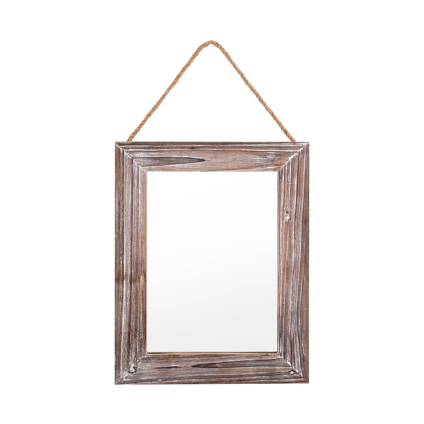 CFDYMTJ Wall Decorative Mirror 12 x 16 Inch Rust Farmhouse Rectangular Mirrors Wood Frame Mirror with Hanging Hemp Rope for Bedroom, Bathroom, Living Room, Entryway