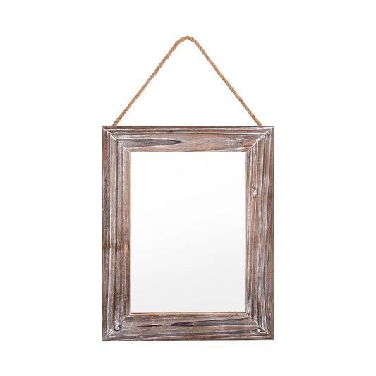 CFDYMTJ Wall Decorative Mirror 12 x 16 Inch Rust Farmhouse Rectangular Mirrors Wood Frame Mirror with Hanging Hemp Rope for Bedroom, Bathroom, Living Room, Entryway