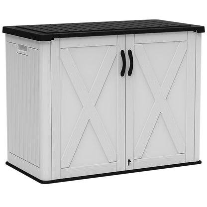 Devoko 26 Cu Ft Plastic Outdoor Storage Shed, Horizontal Resin Storage Cabinet with Lockable Door, Water-Resistant Backyard Storage Box for Garden Patio, White, Shelf Not Included