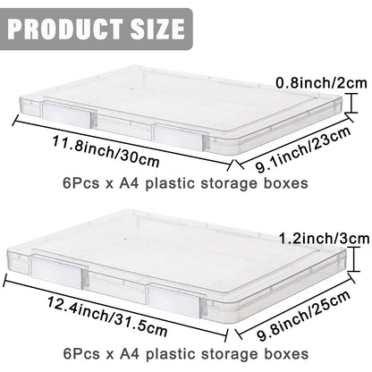 LonlyEagle 12 Pcs Clear A4 File Portable Project Case, Plastic Storage Box for 8.5" x 11" Letter Paper, Scrapbook Paper Storage Boxes Documents Magazines Holder