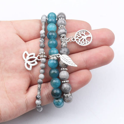 UEUC Tree of Life Yoga Healing Stone Bracelets, Multilayer Lotus Chakra Stone Reiki Bracelet Sets, Anxiety Crystal Natural Stone,for Women Stress Relief(#137)