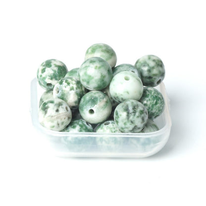 100Pcs Natural Stone 6mm Green Spot Stone Round Loose Gemstone Energy Healing Beads Hole Size 1mm DIY Smooth Beads for Bracelet Necklace Earrings Jewelry Making