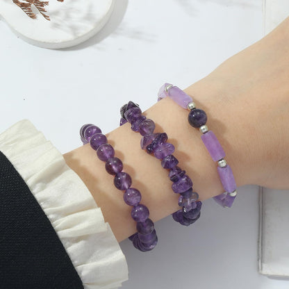 3PCs Amethyst Bracelet for Women 8mm Crystal Beaded Bracelet Purple Bead Bracelet Stretch Bracelet Amethyst Jewelry Gifts for Women