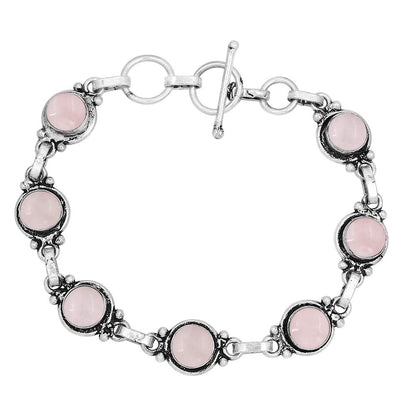 Natural Rose Quartz 925 Silver Plated Light Weight Trendy Adjustable Bracelet for Women - January Birthstone Pink Gemstone Handmade Link Bracelet - Wedding Jewelry Gifts for Her