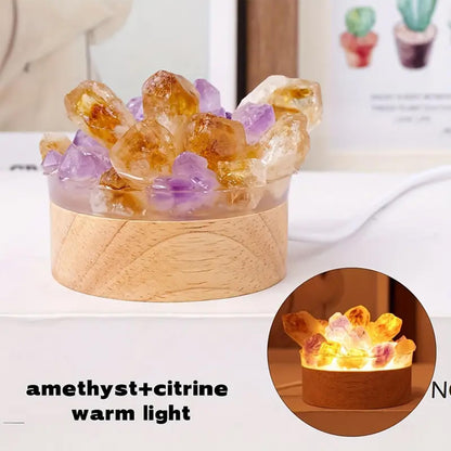 Runyangshi Natural Crystal Night Lamp Bedroom Bedside Sleep Night Light Citrine Amethyst Healing Crystal Gemstone Quartz Ambient Light USB Powered Night Decoration Desktop Ornament for Home Decor Gift