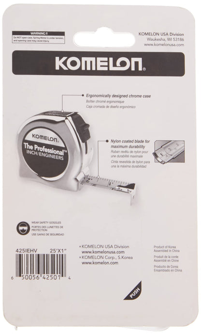 Komelon 425IEHV High-Visibility Professional Tape Measure Bother Inch and Engineer Scale Printed 25-Feet by 1-Inch, Chrome