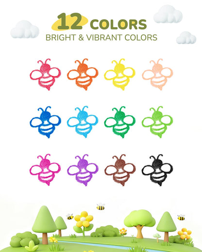 JUPITEARTH Beeswax Crayons for Toddlers 1–3, 12 Non-Toxic Silky Crayons, Jumbo and Washable Crayon, Easy to Hold, Safe for Kids, Mess-Free Coloring for Preschool Art Supplies, Ages 2–4, 4–8