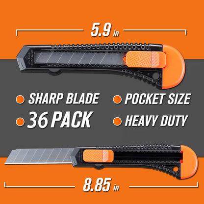 REXBETI 36 Pack Utility Knife, Retractable Box Cutter for Cartons, Cardboard and Boxes, 18mm Wider Razor Sharp Blade, Smooth Mechanism, Perfect for Office and Home use (36 Pack)