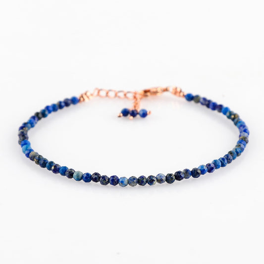 NJCRAFT Lapis Lazuli Bracelet for Women | Natural Blue Gemstone Micro Bead Bracelet (11–13 Carat) | Rose Gold Plated Adjustable Chain 7+1 Inch | Handmade Minimalist Jewelry Gift