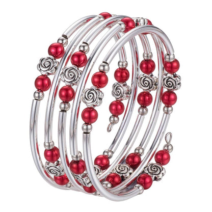 BULINLIN Wrap Bangle Rose Bead Bracelet - Beaded Bracelet with Natural Agate Stone Gifts For Women(01-Red pearl)