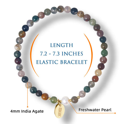 Morchic 4mm Natural India Agate Gemstone Beads Stretch Bracelet for Women, With Freshwater Pearls, Energy Gem Birthday Gift for Her 7.2”